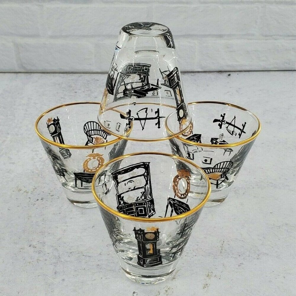 Vintage MCM Set of Four 4 Libbey Curio Line Shot Bar Glasses Mid Century Barware - Picture 2 of 2